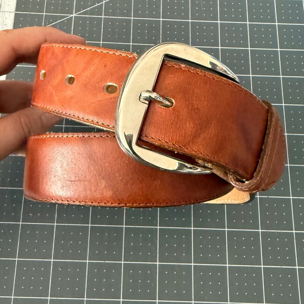 Tony Lama Western Cowboy Ranch Mens 30 Cognac Leather Belt Silver Buckle USA
